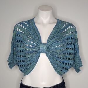 Vintage Candies Blue Green Open Knit Pullover Cover Up Sweater L